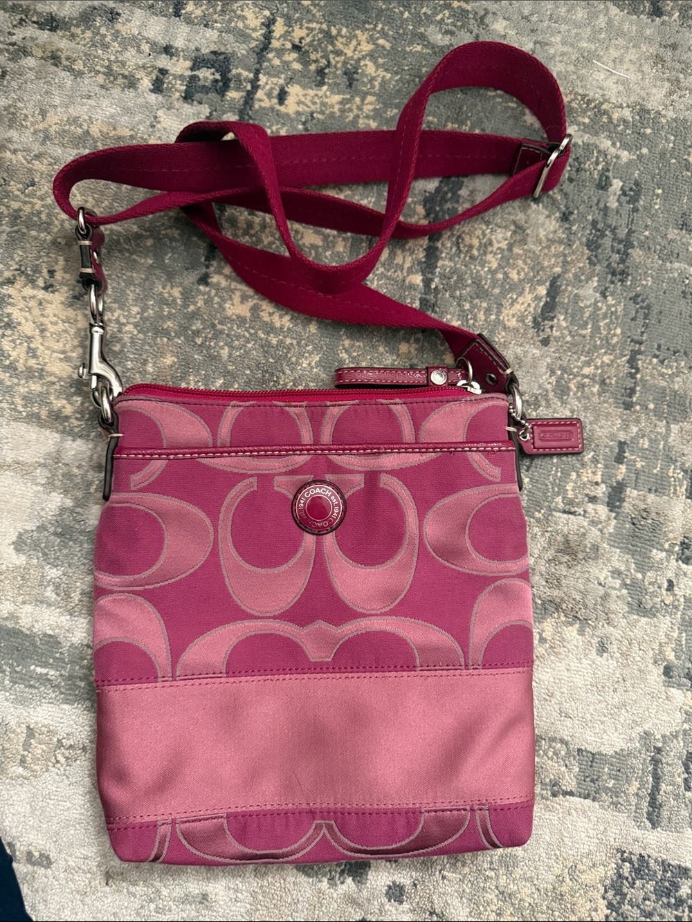 Coach Pink Signature Small Crossbody with Satin Trim